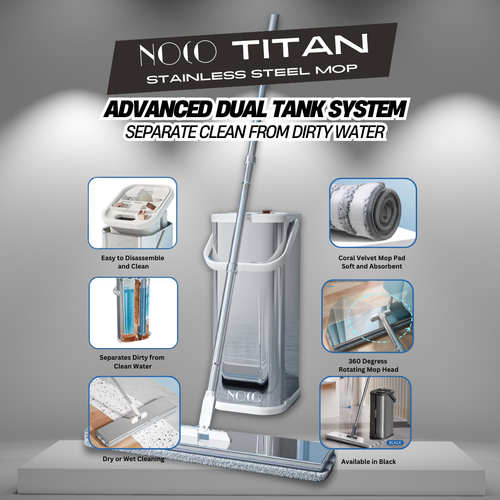 NOCO Titan Stainless Steel Flat Mop - Separate Clean from Dirty Water