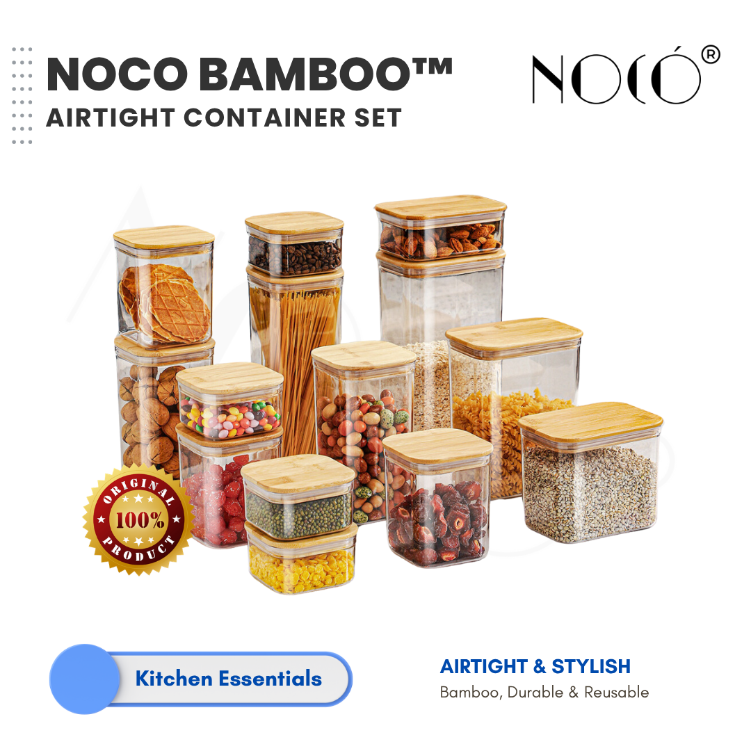 NOCO® Bamboo Airtight Food Storage Container Set with Bamboo Lids | Stackable Pantry Organizatio