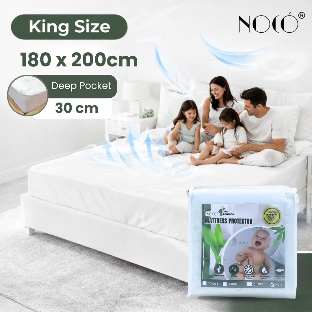 Noco Ultra Bamboo Mattress Protector – Cooling and Waterproof for a Fresh, Comfy Sleep | Anti-Mites Bed Cover